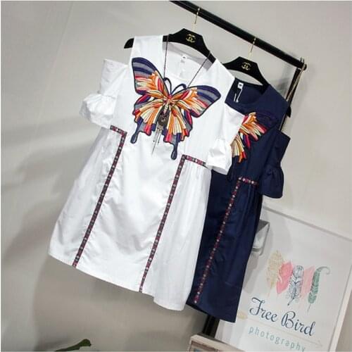 New Summer Vintage Women Long Blouses Kimono Maxi Butterfly Embroidery Appliques Loose Blouse Shirt Ladies Blousa Tops NS649