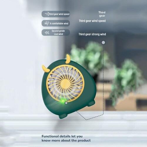 Horns Shape Handheld Small Fan Portable Desktop USB Charging Fan Adjustable 3 Speed Silent for Desk Office Household Bedroom