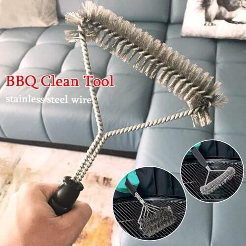 Long Safe Handle Grill Brush Outdoor BBQ Clean Tool Stainless Steel Barbecue Grill Cleaning Brush Wire Cleaner Accessories
