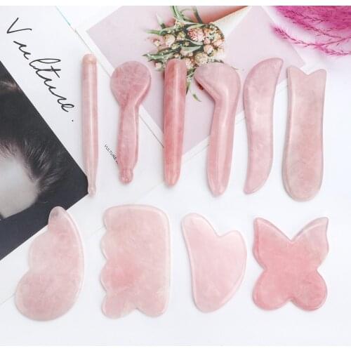 Natural Jade Guasha Scraping Massage Scraper Face Massager Board Rose Quartz Agate Acupoint Facial Eye Care Beauty Tools