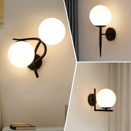 Modern iron wall lamp bedside lamp bedroom living room TV background wall lamp corridor simple black glass lampshade wall lamp