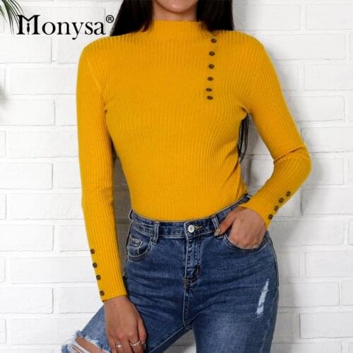 Turtleneck Sweater Women Pullover 2018 New Fashion Button Long Sleeve Jumpers Women Autumn Casual Basic Kintwear Black White Red