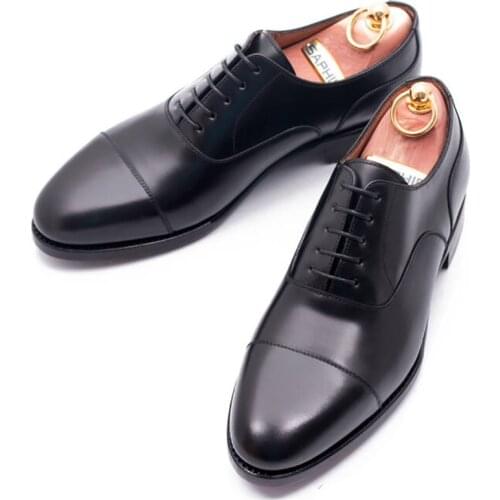Oxford Black Dress Wedding Formal Handwork Office Men Shoes Bridegroom Original Business Genuine Leather Shoes