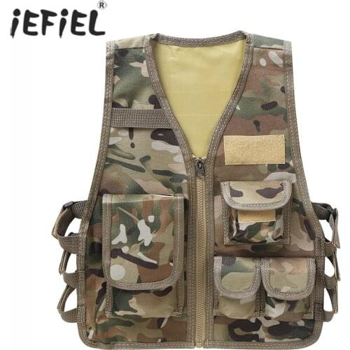 Outdoor Camouflage Print Kids Waistcoat Game Combat Training Boys Girls Vest Camping Hunting Multi-function Children Waistcoat