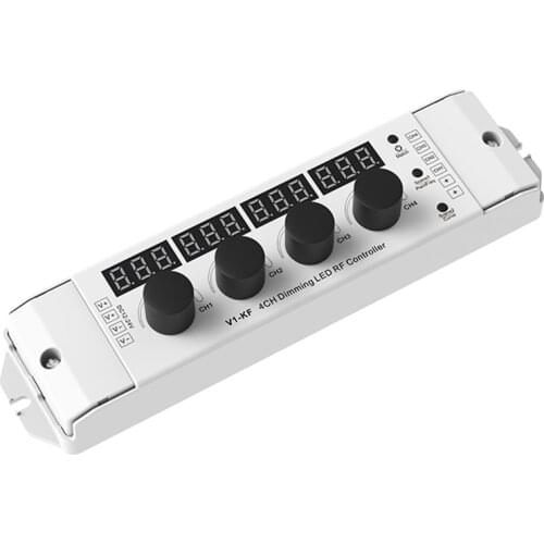 V1-KF 12V-24V Knob 4 Channel Led Strip Dimmer RF Controller Dim 4A/CH 250/500/2000/8000Hz Selectable PWM Frequency Without Flash