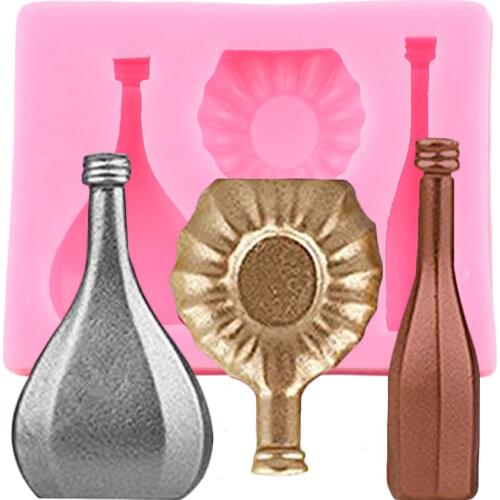 Wine Bottles Silicone Molds DIY Party Cupcake Topper Mold Fondant Cake Decorating Tools Chocolate Candy Polymer Clay Soap Moulds