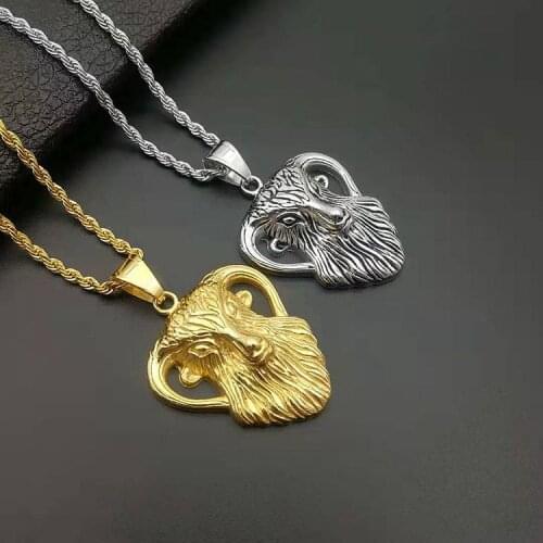 Vintage Solid Real Necklace Pendant 316L Stainless steel Thai silver satan sheep head five-pointed star sheep pendant Jewelry