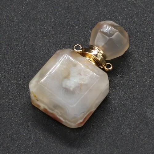 Cherry Blossoms Agated Perfume Bottle Natural Stone Necklace Pendants for Trendy Jewelry Making DIY Women Necklace Party Gift