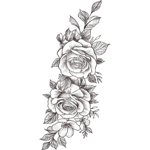Waterproof Temporary Tattoo Sticker Black Plain Flowers Rose Peony Leaves Fake Tattoos Flash Tatoos Arm Body Art for Women Girl