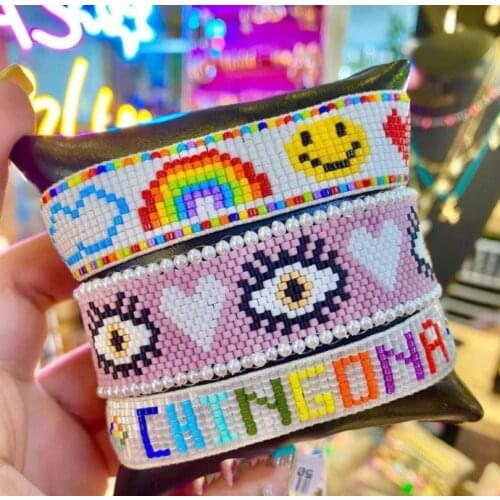 High Quality Rainbow Smiley Miyuki Beaded Bracelet Variety of Letter Bracelets Pearl Charm Eye Heart Imported Beads Miyuki se