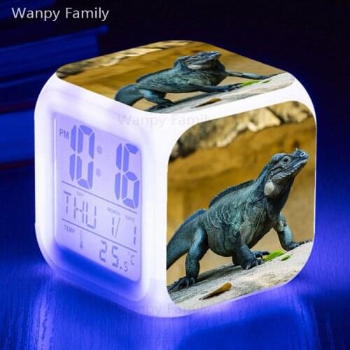 Lizard LED Alarm Clock 7 Color Glowing Multifunctio Touch Sensing Alarm Clock For Kids Birthday Gift Electronic Watch Clock