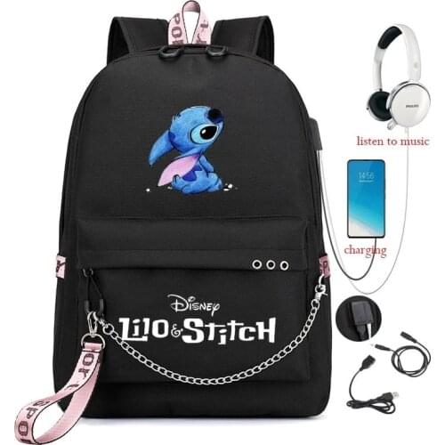 Disney Stitch Women Backpack Capacity Solid Color Teenagers Girls Boys Travel Bag Unisex College USB Schoolbag Laptop Mochilas