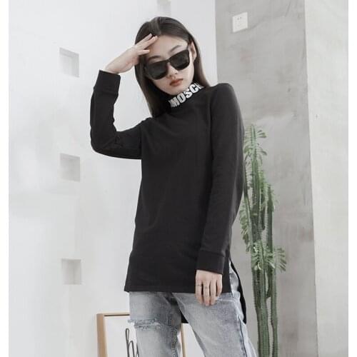 Black Medium and long sleeve slim fit high collar sanitary wear long sleeve thin coat spring and summer new big lady mountain Bo