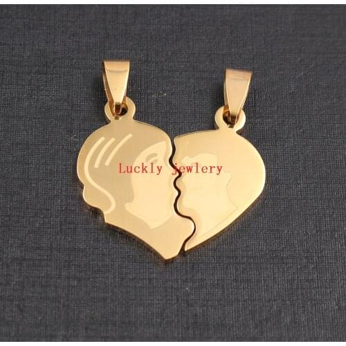 Gold Stainless Steel Heart-shaped puzzle Girls Boys Pendant Charms one pair couple jewelry