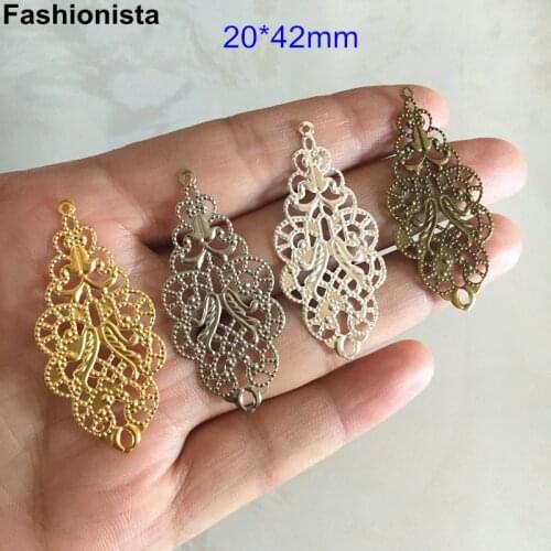 100 pcs Leaf Shape Filigree Connectors,20*42mm Metal Stamping Filigree Jewelry Connectors,Gold-color,Silver-color,Steel,Bronze