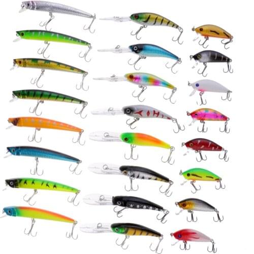 24pcs Fishing Lures Large Hard Bait Minnow with Treble Hook Life-like Swimbait Fishing Bait 3D Fishing Eyes Popper Crankbait
