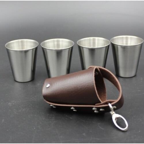 4pcs/set 70ml Mini Stainless Steel Wine Drinking Shot Glasses With Leather Cover Bag Barware Cup Portable Outdoor Travel Cup