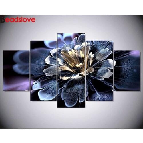 5 Pieces 5d diy diamond Painting colorful flowers full square round diamond embroidery home decor