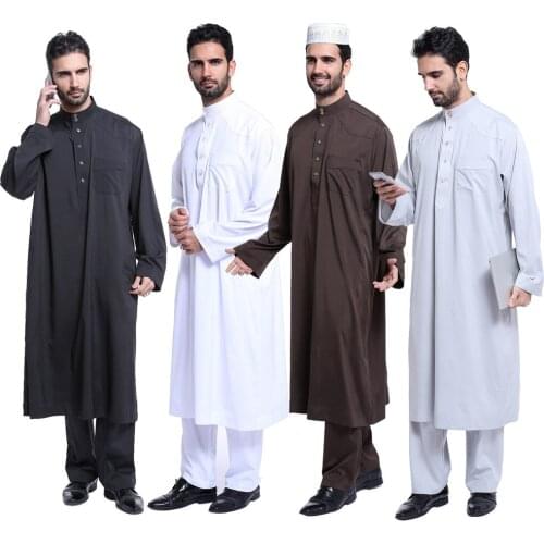 Arabic Moroccan Kaftan Kurta Men Muslim Dress 2 Pieces Abaya Set Pakistan Musulman Homme Jubah Islamic Clothing Saudi Thobe