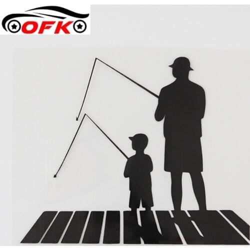 OFK Fishing Father Son Silhouette Vinyl Car Sticker Black/Silver 13.9CMX11.5CM