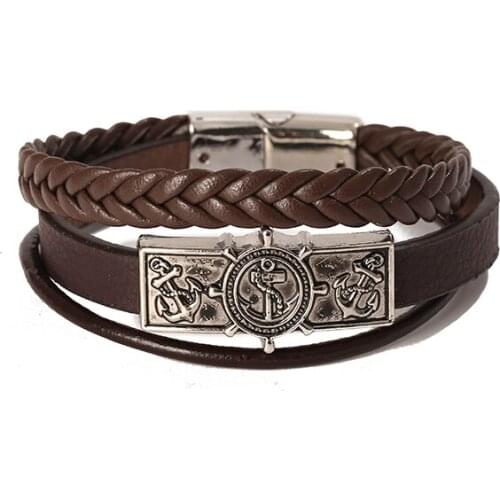 JUNWEI New Fashion Multi-Layer Rudder Leather Bracelet Punk Style Magnetic Buckle Mens Bracelet Jewelry Gifts for Men