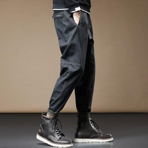 Hip Hop Men Baggy Belt Harem Pants Fashion Streetwear Black Loose Trousers