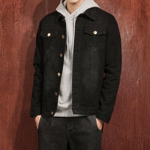 Black 2020 New Arrive Hooded Denim Jacket Mens Hat Detachable Vintage Single Breasted Hoodies Cowboy Outerwear #911