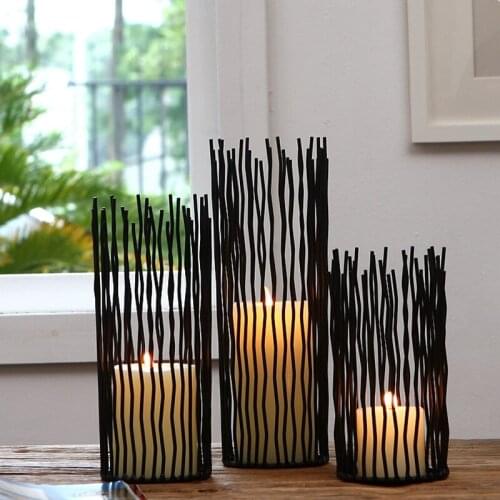 Black Bohemian Style Geometric Metal Candle Holder Hollow Candlestick Morocco Romantic Tealight Holder Party Wedding Decoration