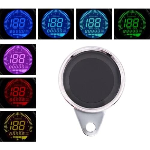Digital Motorcycle Speedometer LED Universal Odometer Tachometer Level Gauge Fuel Meter with 7 Colors Backlight