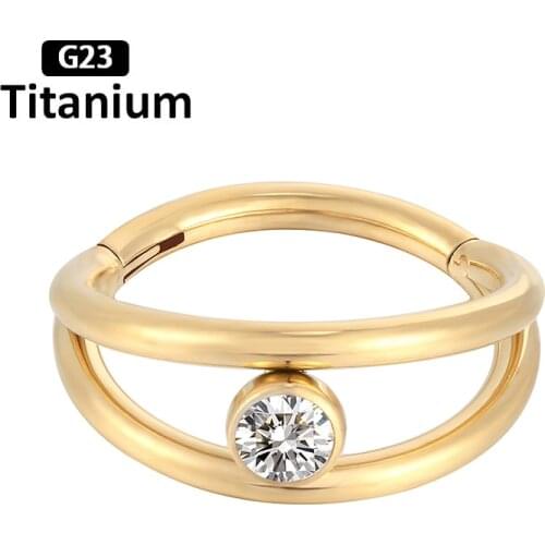 G23 Titanium Piercing Earring Hinged Segment Zircon stone 2 Fans Out Design Side Noserings Earring Stud Cartilage Helix Jewelry