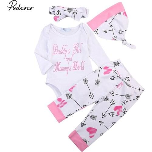 Newborn Baby Girls Cotton Clothes Sets Letter Printing Rompers Tops + Cute Summer Pants 4PCS Mommys World Romper Outfits Sets