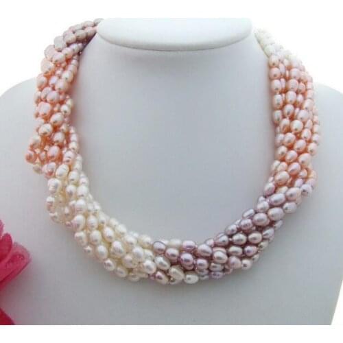 Beautiful 18" 8 row Multi Color Rice Pearl Necklace