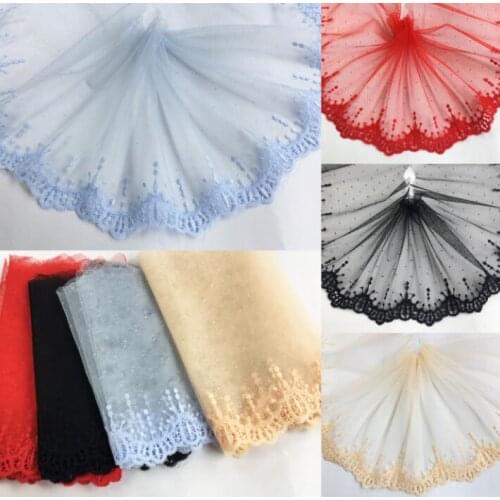2 Meters Red Blue Black Embroidered Lace Ribbon Mesh Lace Fabric Handmade DIY Skirt Sewing Craft Decoration Lace Trim 16cm Width