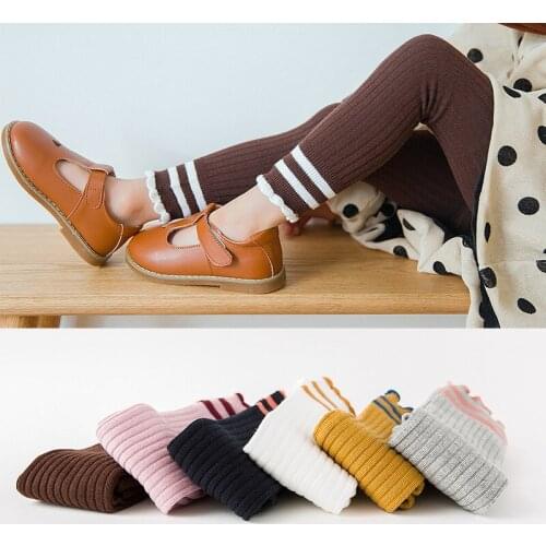 Girls leggings 2018 spring cotton parallel bars Japanese nine-minute pants female baby agaric lace bottoming pantyhose