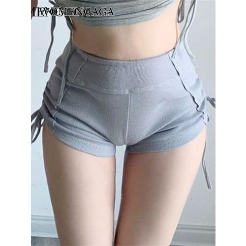Summer High Waist Elastic Knitting Strappy shorts Solid Color Slim Shorts Female Sexy & Club Skinny Girl Female Shorts E200