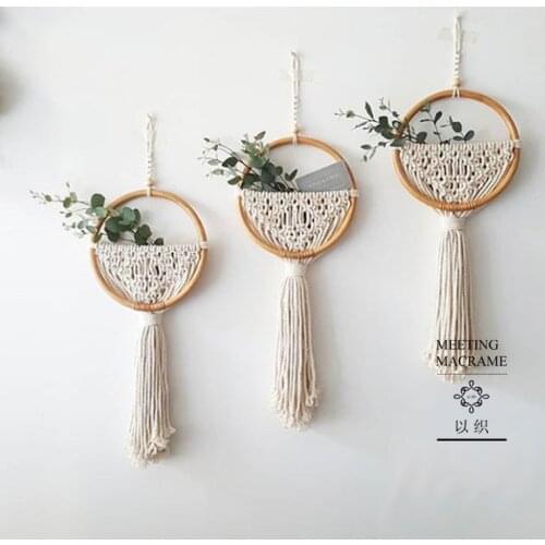 Macrame Wall Hanging Nordic Ins Door Wall Decoration Home Background Round Wall Tapestry Woven Flower Pot Dorm Room Decor