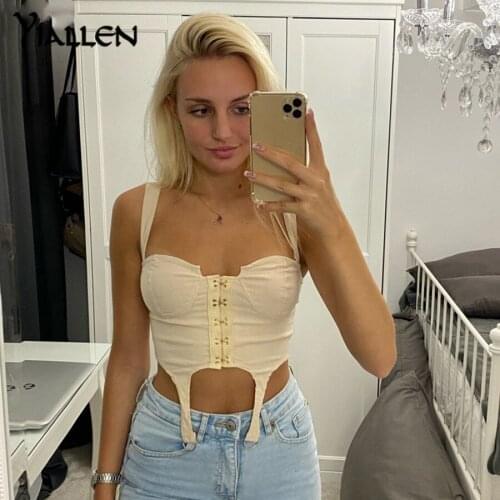 Yiallen Summer Women Sexy Low Cut Solid Crop Top Camisole Sleeveless Backless Tank Tops Party Lady Casual Streetwear 2021 New