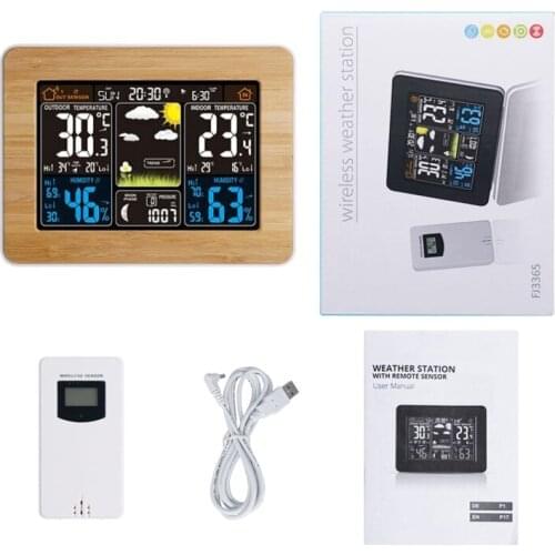 Weather Station LCD Digital Alarm Clock RF Wireless Indoor Temperature Humidity
