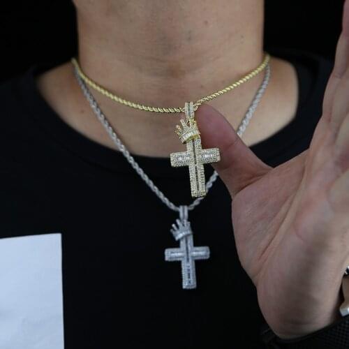 Fashion 40mm crown and Cross Pendants drop ship Gold silver Color Big large Cross Pendant Necklace hip hop Jewelry For Men Women