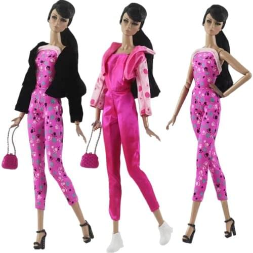 Fashion Pink Jumpsuit 1/6 BJD Clothes for Barbie Dolls Clothes Set Outfit Coat Handbag Daily Wear 11.5" Doll Accessory Kids Toys
