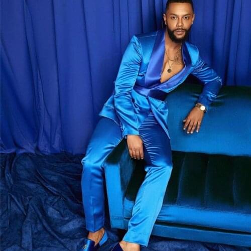 Royal Blue Mens Suits 2 PCS Prom Tuxedos Peak Lapel Groomsmen Wedding Suit Fashion Men Business Blazer Fomal Coat Pants