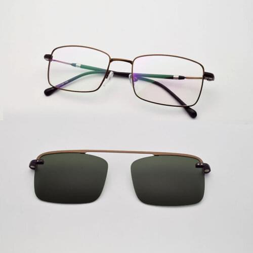 Thin Frame wire spectacles Men Square Golden Magnets Polarizing Sunglasses Ultra-light Silver Glasses Frames Retro Brown