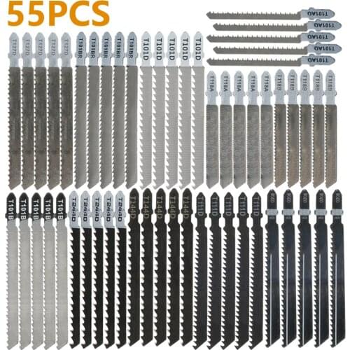 55pcs Jigsaw Blades Set Metal Wood Assorted Blades Woodworking T118A/T118B/T144D/T111C/T111D/T244D/T101BR/T101AO/T101B/T101D