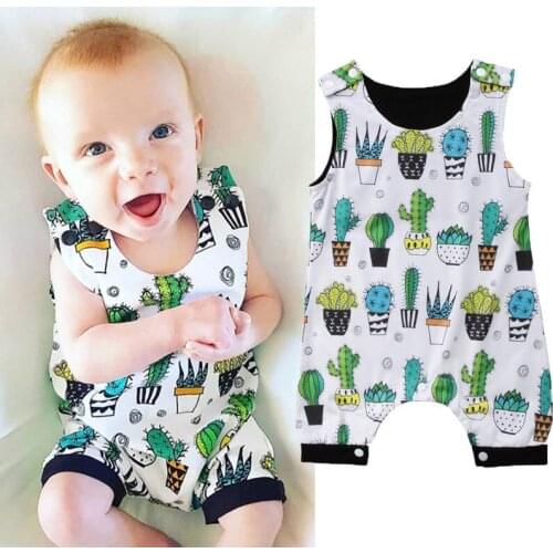 New Brand Infant Toddler Baby Boy Girl Floral Sleeveless Romper Jumpsuit Clothes Cactus Outfit Summer Sunsuit