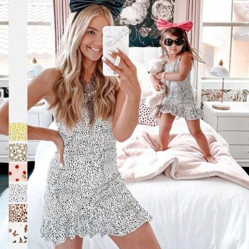 Family Matching Clothes Fashion Sling Dresses Summer Floarl Beach Dress For Mother Daughter Matches Outfit Teen Girl Party Dress