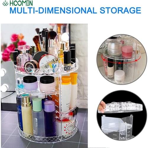 360 Degree Rotation Detachable Transparent Acrylic Cosmetic Storage Box Fashion Spin Large Capacity Makeup Organizer