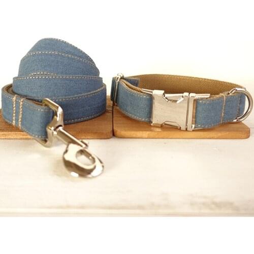The Blue Jean Dog Collar Leash Set Soft Personalized Dogs Collars Lead with Safety Buckle for Small Medium Large Dogs Pitbull