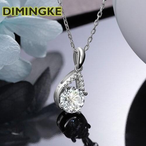 DIMINGKE 1CT 6.5MM Water Drop Moissanite Necklace Passed Diamond Test S925 Sterling Silver Jewelry Wedding Party Birthday Gift