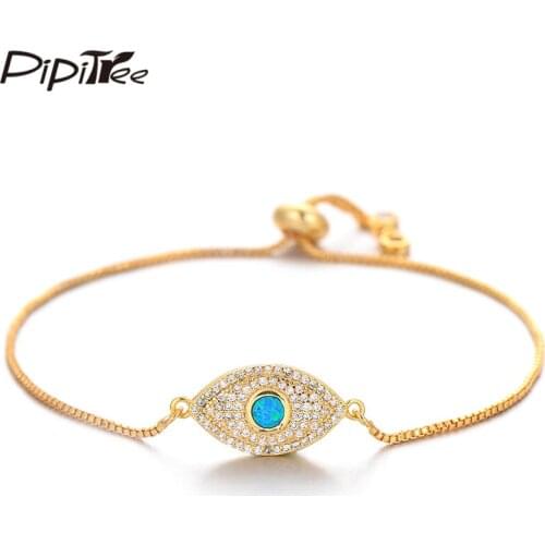 Pipitree Fashion Evil Eye Charm Bracelets Full Micro Paved CZ Zircon Blue Fire Opal Bracelet & Bangle for Women Men Jewelry Gift