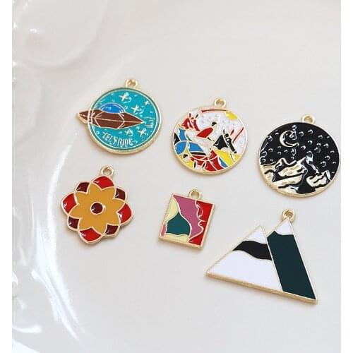 Zinc Alloy Enamel Charms Space Universe Planet Charms 10pcs/lot For DIY Fashion Jewelry Making Finding Accessories
